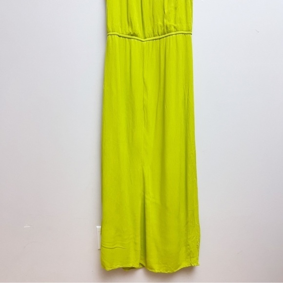 Nina Leonard Lime Green Braided Halter Plissé Gauze Maxi Dress Medium - Picture 6 of 12